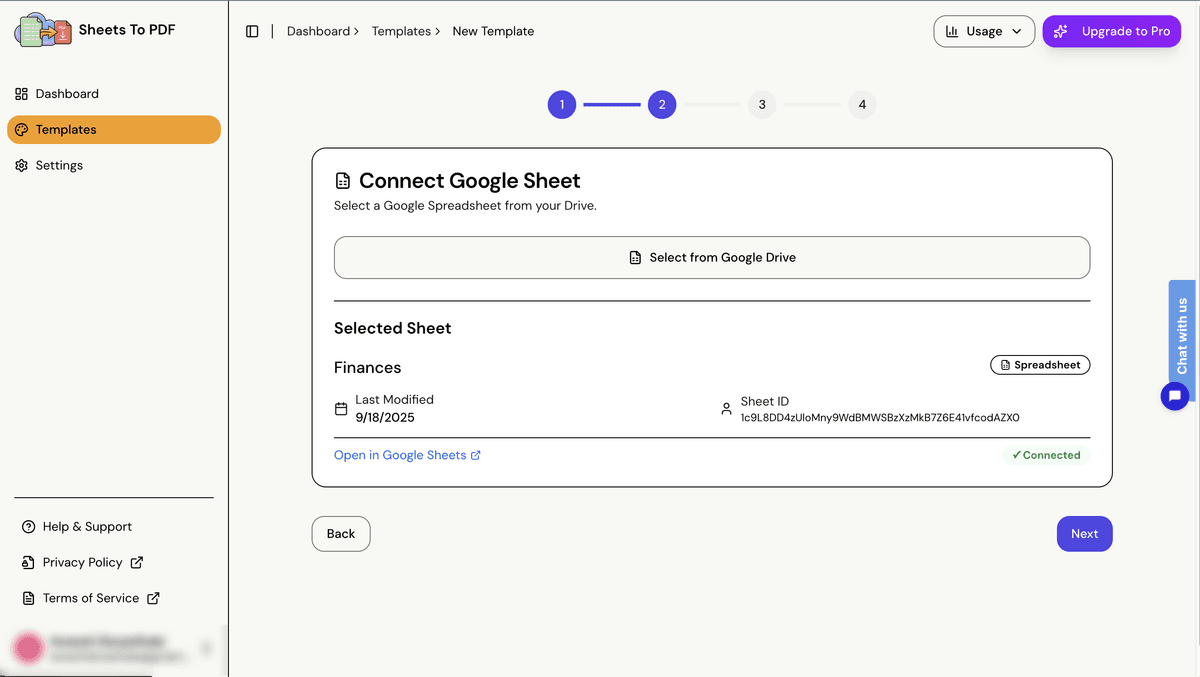 Select your Google Sheet